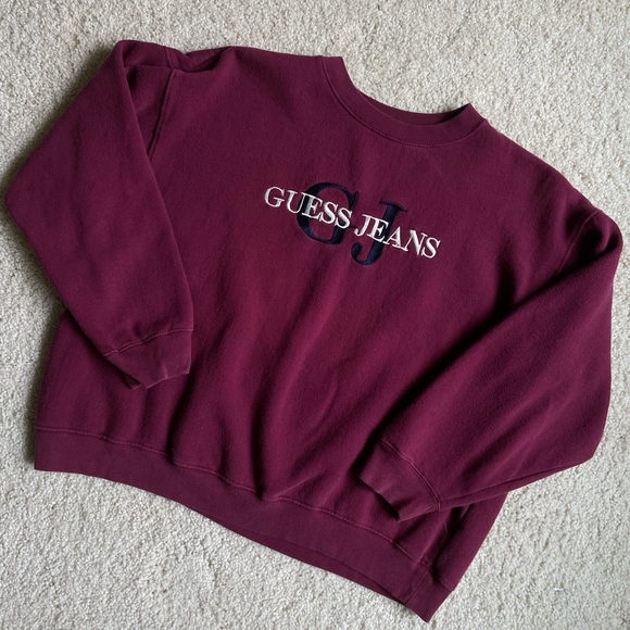 Vintage GUESS Embroidered Burgundy Crewneck S/M - Picture 2 of 7